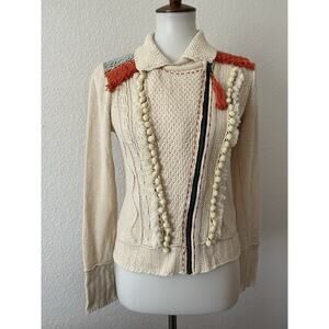 Anthropologie Cream and Orange Cardigan Sweater